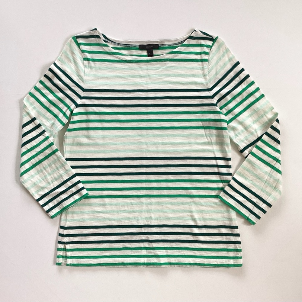 J. Crew Green Striped T-shirt